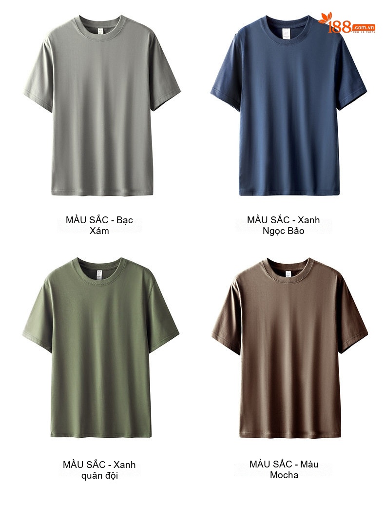 Áo Thun Tay Ngắn Nam Cotton 320G Cổ Tròn Basic Màu Xám, Xanh Navy, Nâu, Trắng... chi tiết 7