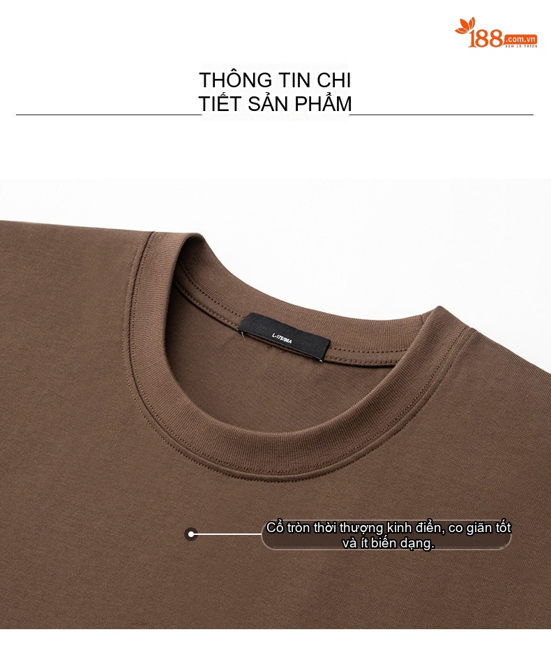 Áo Thun Tay Ngắn Nam Cotton 320G Cổ Tròn Basic Màu Xám, Xanh Navy, Nâu, Trắng... chi tiết 18