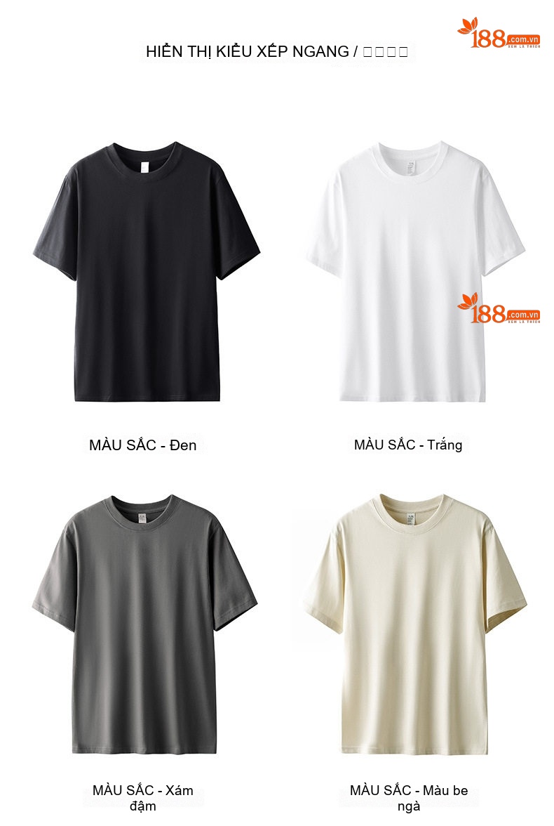 Áo Thun Tay Ngắn Nam Cotton 320G Cổ Tròn Basic Màu Xám, Xanh Navy, Nâu, Trắng... chi tiết 6