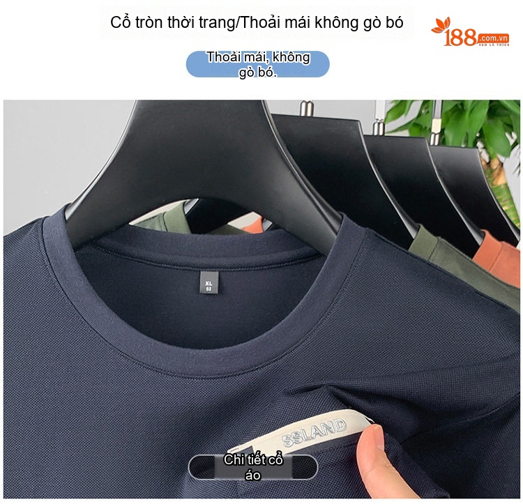 Áo Thun Tay Ngắn Nam Cotton Cổ Tròn Form Rộng Size Lớn Màu Nâu, Kem, Xanh, Đen... chi tiết 5