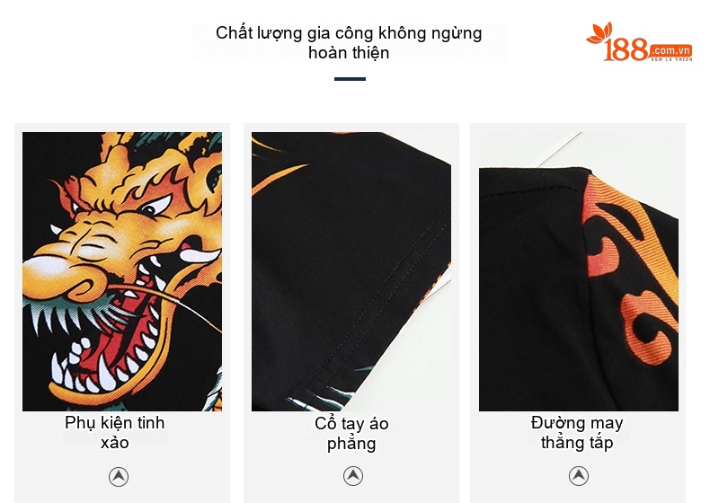 Áo Thun Tay Ngắn Nam Cotton In Hình Rồng Phong Cách Trung Hoa Màu Đen chi tiết 4