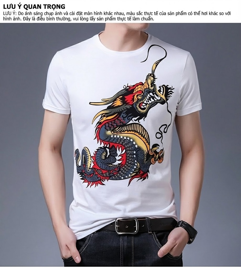 Áo Thun Tay Ngắn Nam Cotton In Hình Rồng Phong Cách Trung Hoa Màu Đen chi tiết 18
