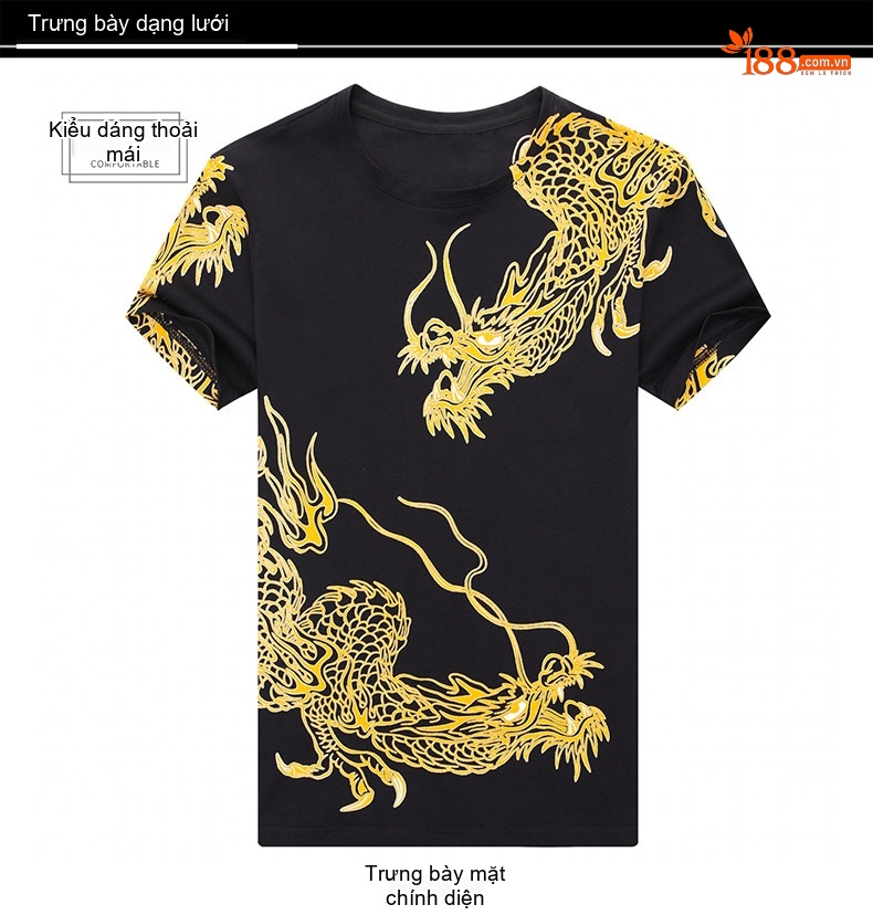 Áo Thun Tay Ngắn Nam Cotton In Hình Rồng Phong Cách Trung Hoa Màu Đen, Trắng, Vàng, Đỏ chi tiết 5