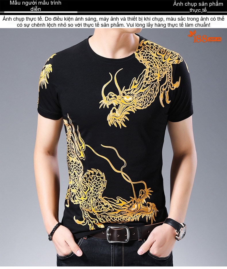 Áo Thun Tay Ngắn Nam Cotton In Hình Rồng Phong Cách Trung Hoa Màu Đen, Trắng, Vàng, Đỏ chi tiết 6