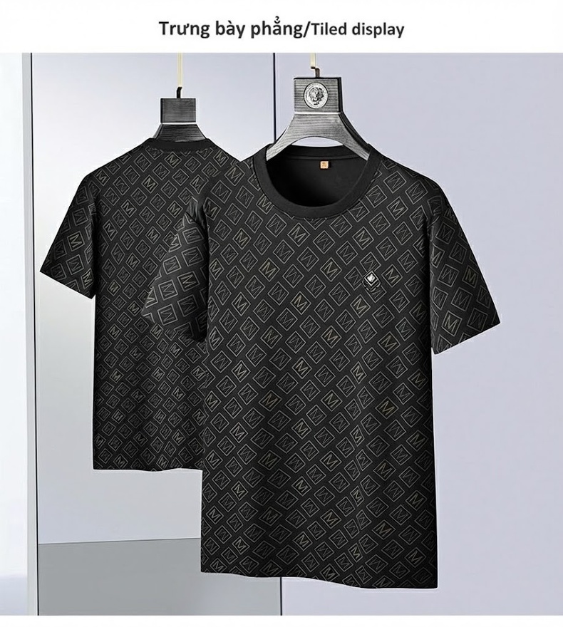 Áo Thun Tay Ngắn Nam Cotton In Họa Tiết Form Rộng Màu Đen, Xanh chi tiết 16