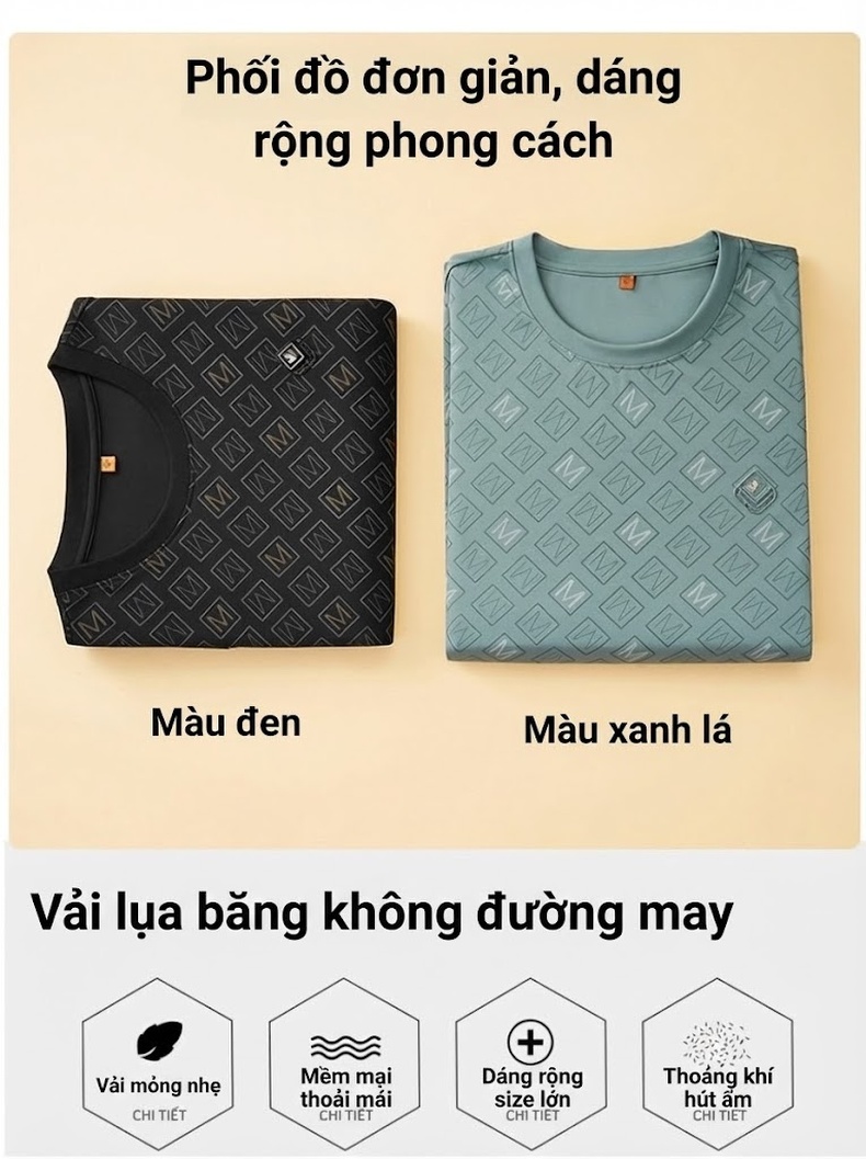 Áo Thun Tay Ngắn Nam Cotton In Họa Tiết Form Rộng Màu Đen, Xanh chi tiết 3