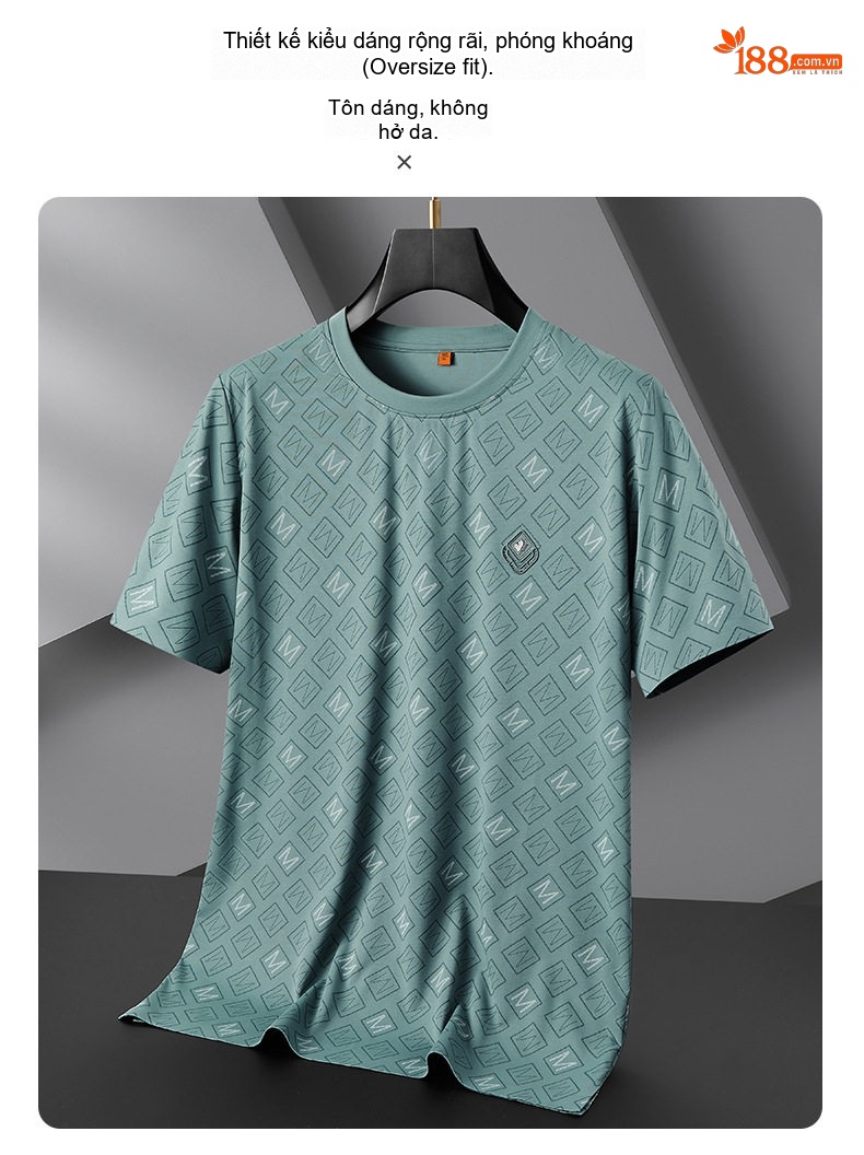 Áo Thun Tay Ngắn Nam Cotton In Họa Tiết Form Rộng Màu Đen, Xanh chi tiết 5