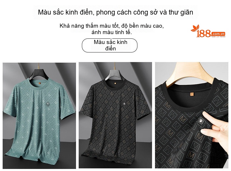 Áo Thun Tay Ngắn Nam Cotton In Họa Tiết Form Rộng Màu Đen, Xanh chi tiết 15