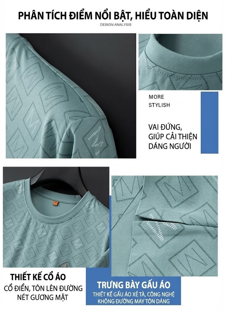 Áo Thun Tay Ngắn Nam Cotton In Họa Tiết Form Rộng Màu Đen, Xanh chi tiết 7