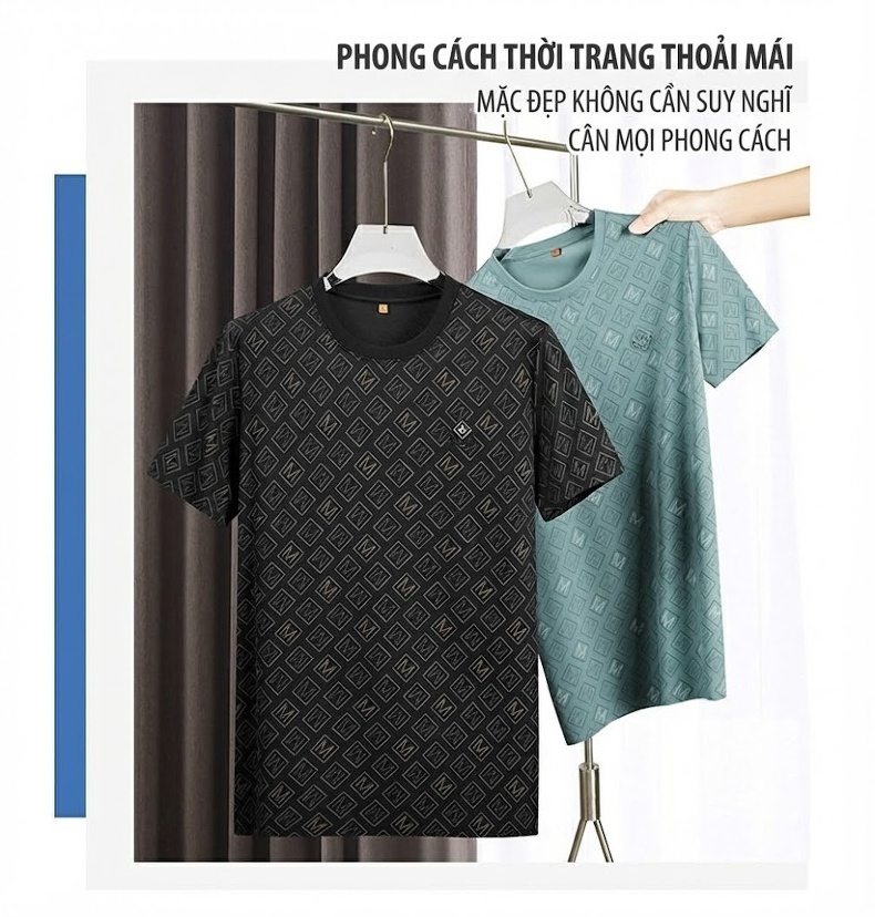 Áo Thun Tay Ngắn Nam Cotton In Họa Tiết Form Rộng Màu Đen, Xanh chi tiết 9