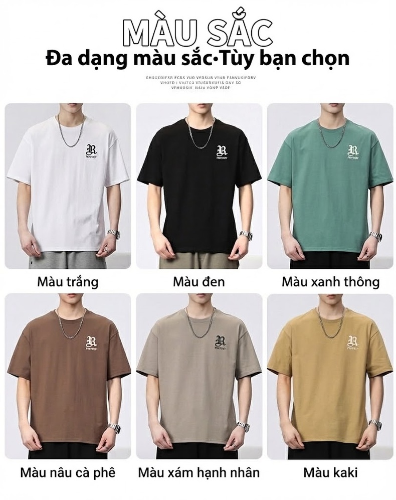 Áo Thun Tay Ngắn Nam Cotton Mỏng Dáng Rộng In Chữ Màu Đen, Nâu, Trắng, Xám... chi tiết 4