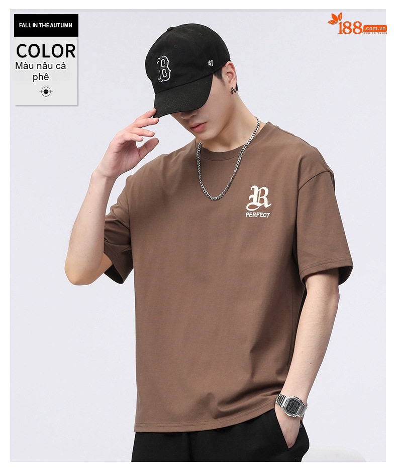 Áo Thun Tay Ngắn Nam Cotton Mỏng Dáng Rộng In Chữ Màu Đen, Nâu, Trắng, Xám... chi tiết 10