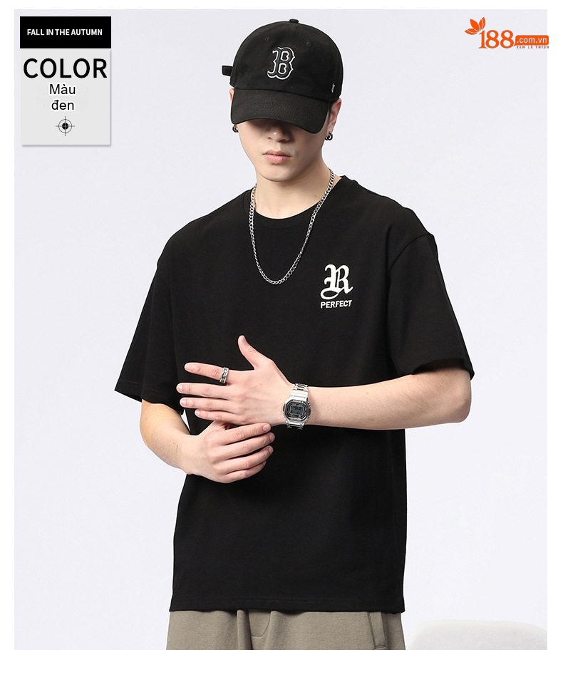 Áo Thun Tay Ngắn Nam Cotton Mỏng Dáng Rộng In Chữ Màu Đen, Nâu, Trắng, Xám... chi tiết 14