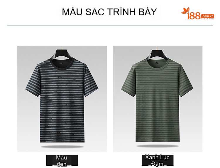 Áo Thun Tay Ngắn Nam Form Rộng Thoáng Khí Họa Tiết Sọc Màu Đen, Xám, Xanh Rêu chi tiết 8