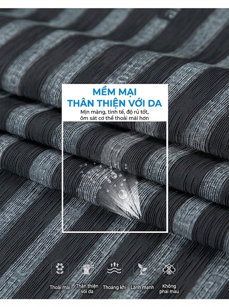 Áo Thun Tay Ngắn Nam Form Rộng Thoáng Khí Họa Tiết Sọc Màu Đen, Xám, Xanh Rêu chi tiết 2