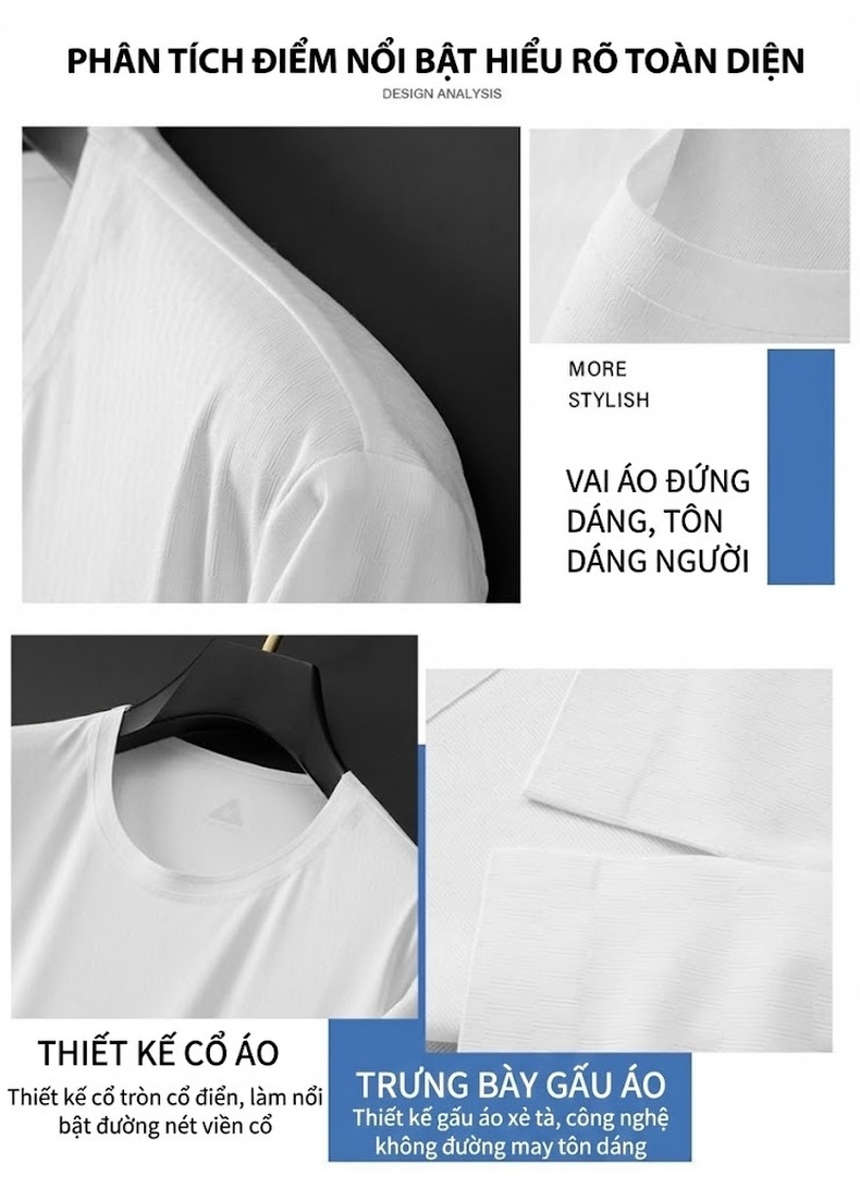 Áo Thun Tay Ngắn Nam Mùa Hè Cổ Tròn Vải Lụa Băng Size Lớn Màu Đen, Trắng chi tiết 7