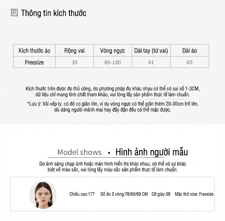 Áo Thun Tay Ngắn Nữ Thiết Kế Xếp Ly Dáng Rộng Màu Xanh, Trắng chi tiết 6
