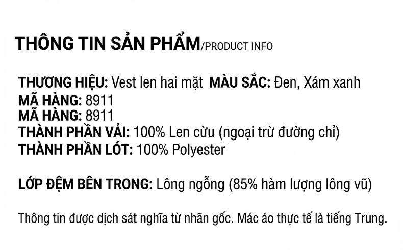 Áo Vest/Áo Khoác Blazer Nam Hai Mặt 100% Lông Cừu Lót Lông Vũ Có Thể Tháo Rời Màu Đen chi tiết 13