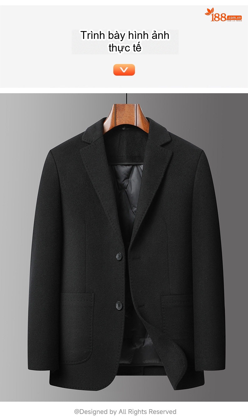Áo Vest/Áo Khoác Blazer Nam Hai Mặt 100% Lông Cừu Lót Lông Vũ Có Thể Tháo Rời Màu Đen chi tiết 16