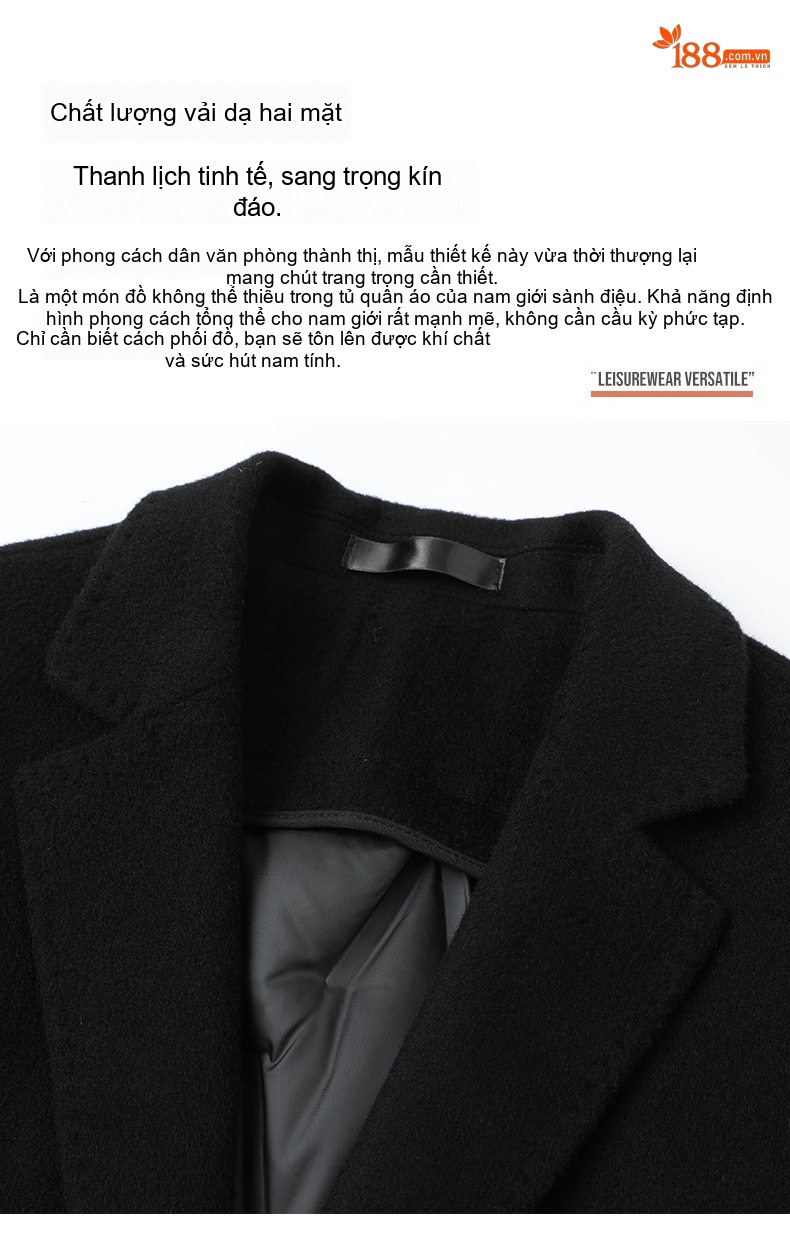 Áo Vest/Áo Khoác Blazer Nam Hai Mặt 100% Lông Cừu Lót Lông Vũ Có Thể Tháo Rời Màu Đen chi tiết 2
