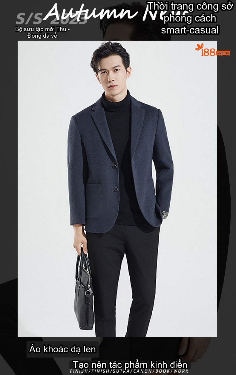 Áo Vest Blazer Nam 100% Lông Cừu Ngắn Tay Dáng Ôm Màu Nâu, Xanh Navy, Đen, Xám chi tiết 1