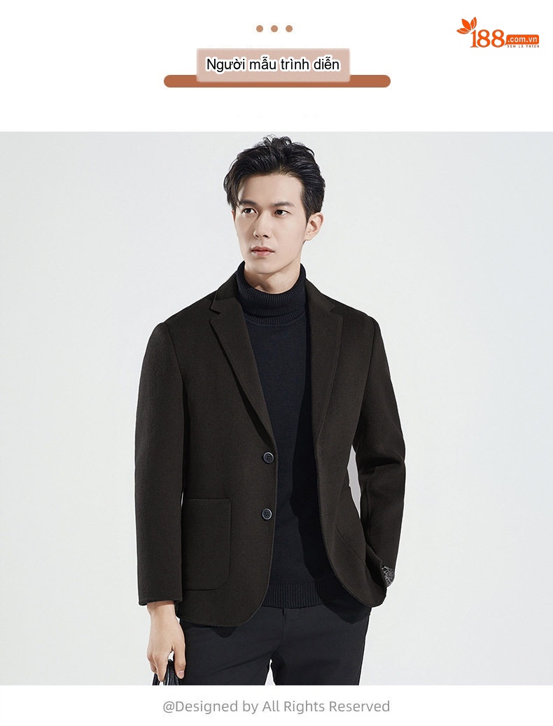 Áo Vest Blazer Nam 100% Lông Cừu Ngắn Tay Dáng Ôm Màu Nâu, Xanh Navy, Đen, Xám chi tiết 12