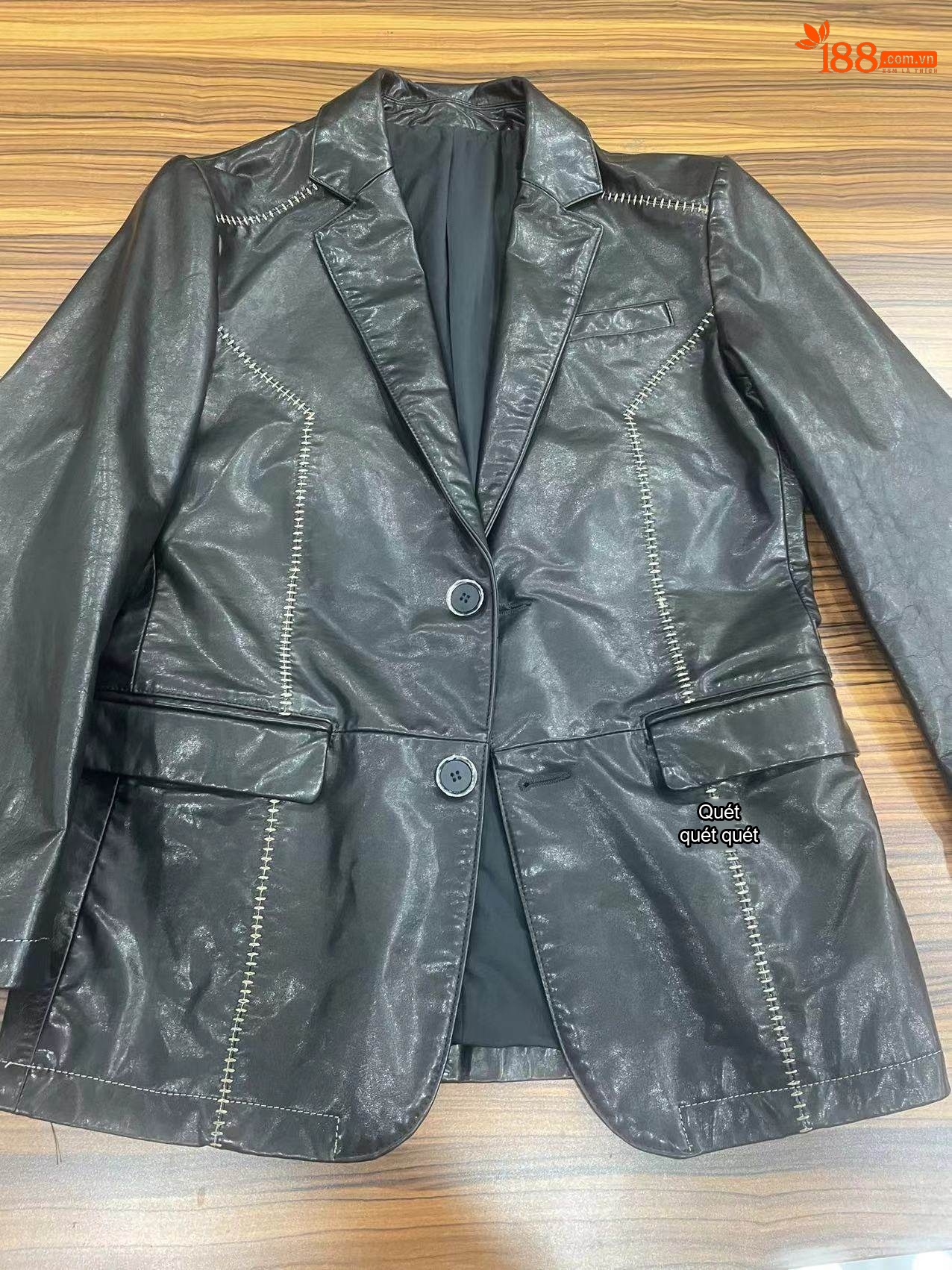 Áo Vest/Blazer Nam Da Bò Dáng Ôm Vừa Vặn Màu Đen chi tiết 5
