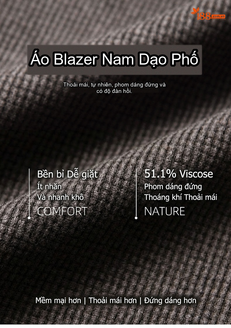 Áo Vest Blazer Nam Dáng Ôm Vừa Vặn Màu Nâu chi tiết 1