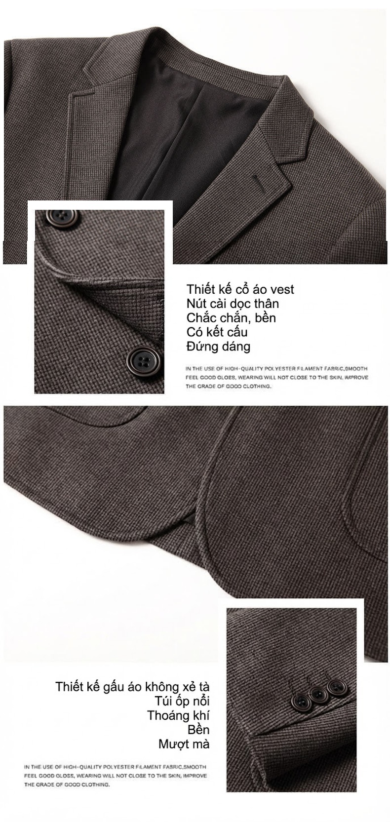 Áo Vest Blazer Nam Dáng Ôm Vừa Vặn Màu Nâu chi tiết 4