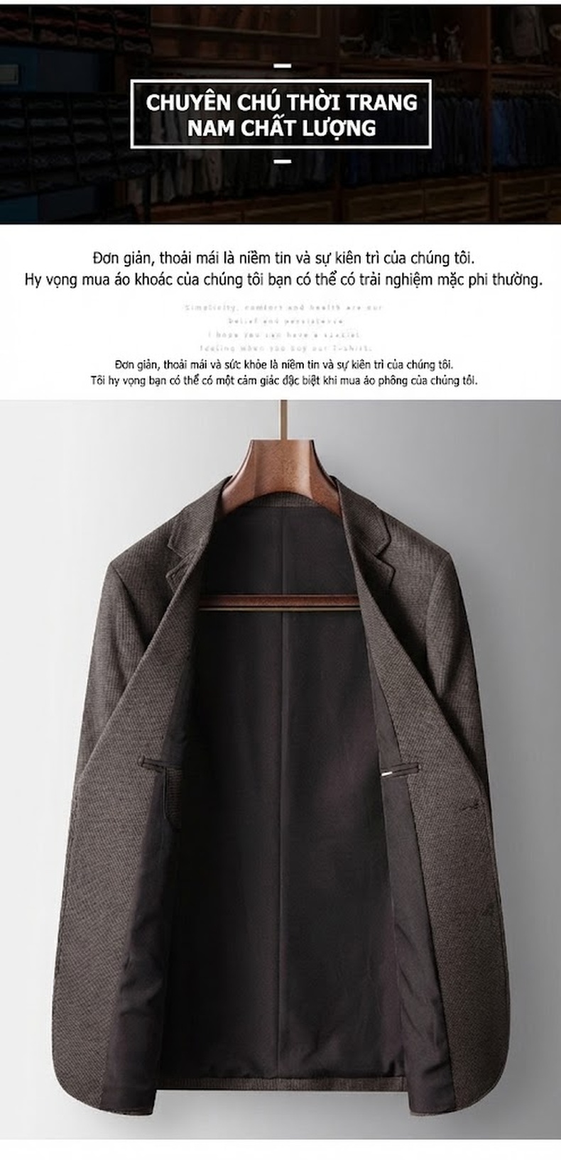Áo Vest Blazer Nam Dáng Ôm Vừa Vặn Màu Nâu chi tiết 2