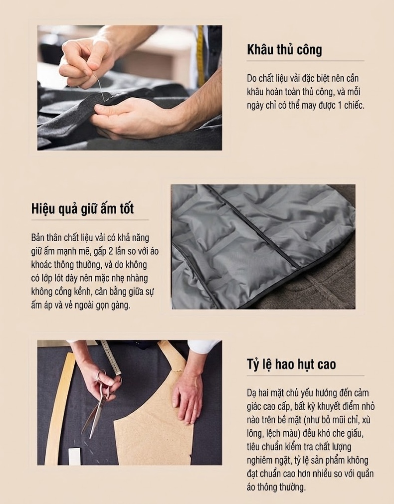 Áo Vest/Blazer Nam Lông Cừu Lót Lông Vũ Tháo Rời Màu Nâu, Xám, Đen chi tiết 10