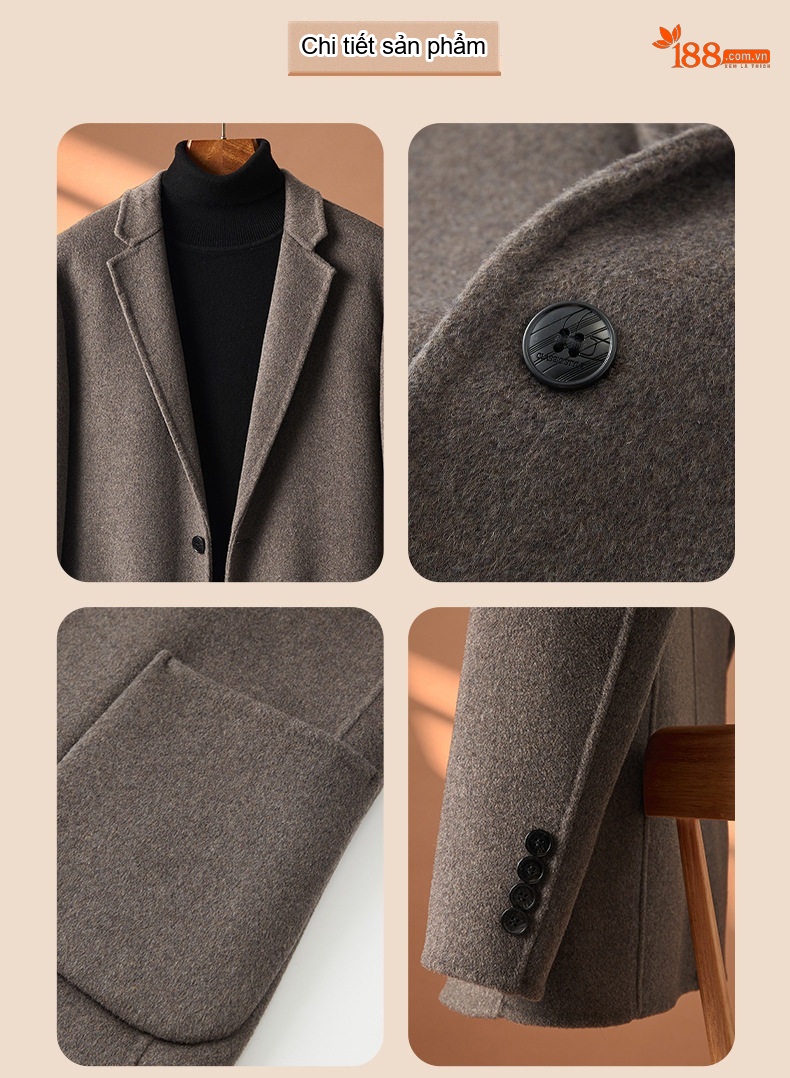Áo Vest/Blazer Nam Lông Cừu Lót Lông Vũ Tháo Rời Màu Nâu, Xám, Đen chi tiết 15