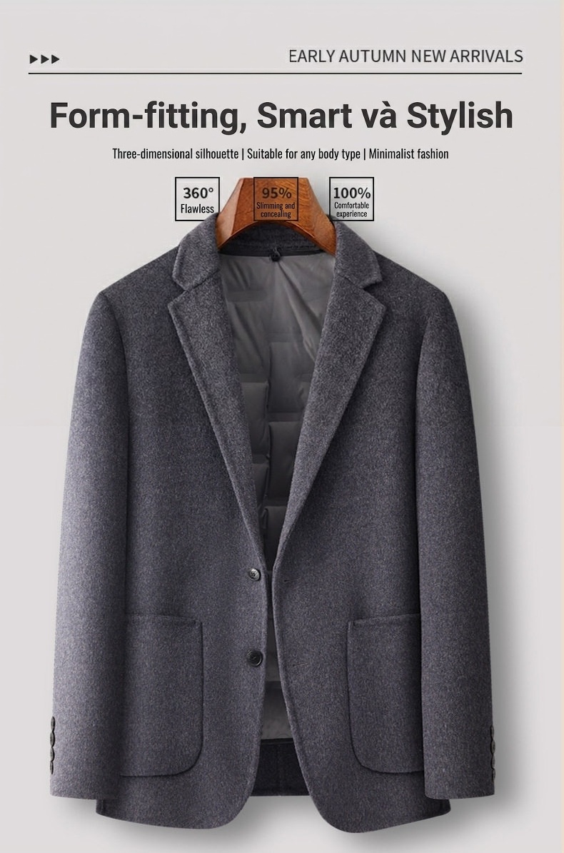 Áo Vest/Blazer Nam Lông Cừu Lót Lông Vũ Tháo Rời Màu Nâu, Xám, Đen chi tiết 7