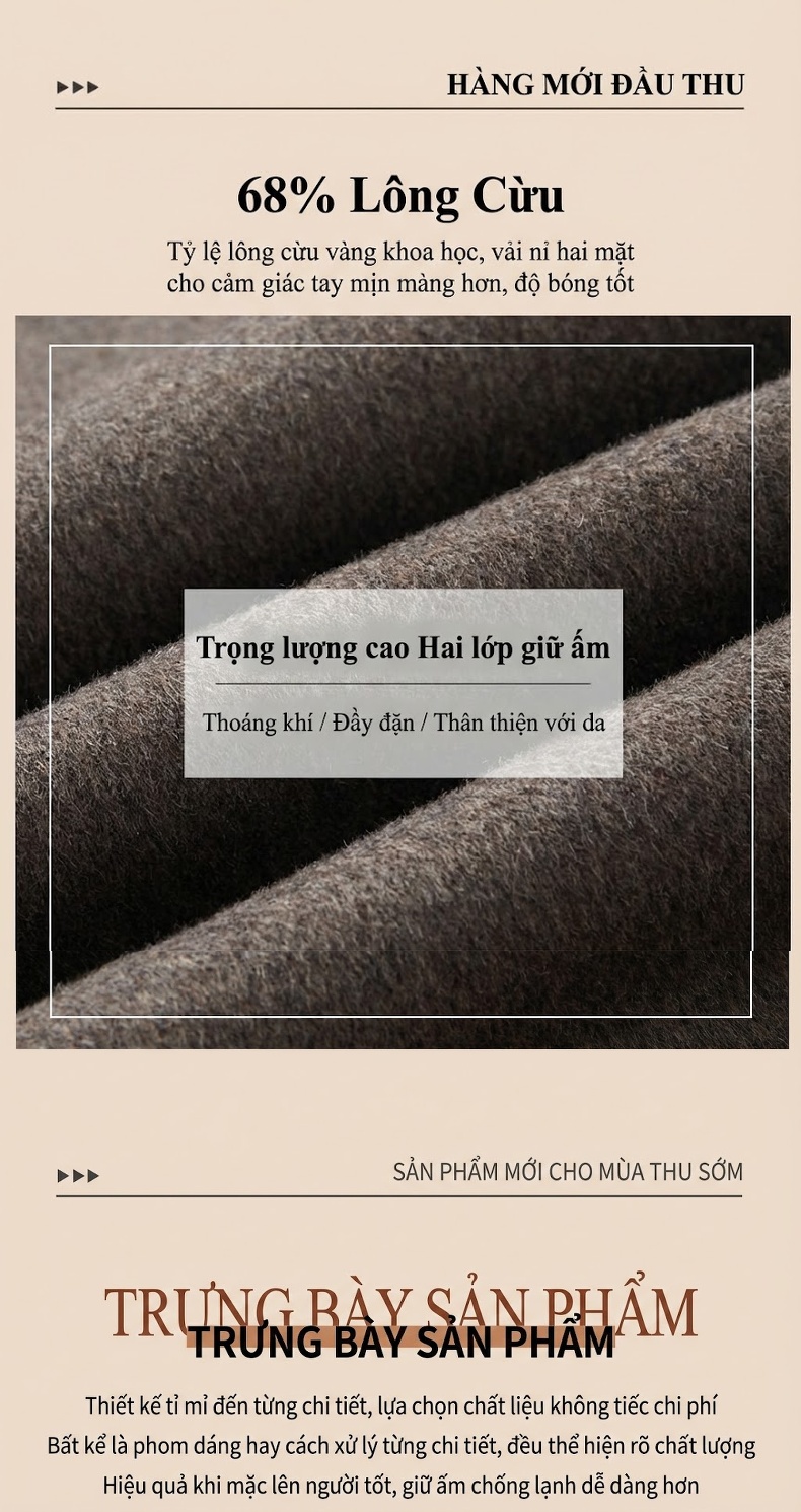 Áo Vest/Blazer Nam Lông Cừu Lót Lông Vũ Tháo Rời Màu Nâu, Xám, Đen chi tiết 11