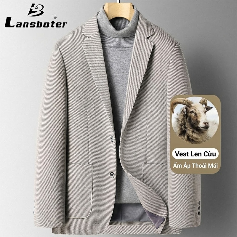 Áo Vest/Blazer Nam Thu Đông Wool (Lông Cừu) Dáng Ôm Thời Trang Màu Xám, Xanh Navy