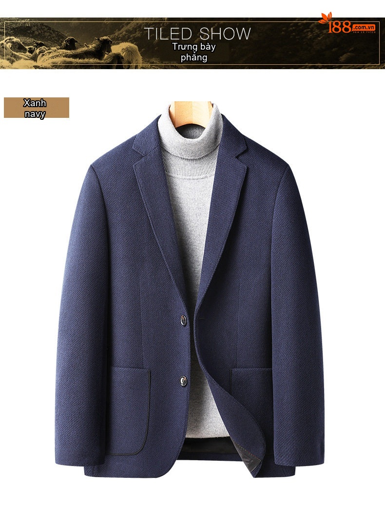 Áo Vest/Blazer Nam Thu Đông Wool (Lông Cừu) Dáng Ôm Thời Trang Màu Xám, Xanh Navy chi tiết 11