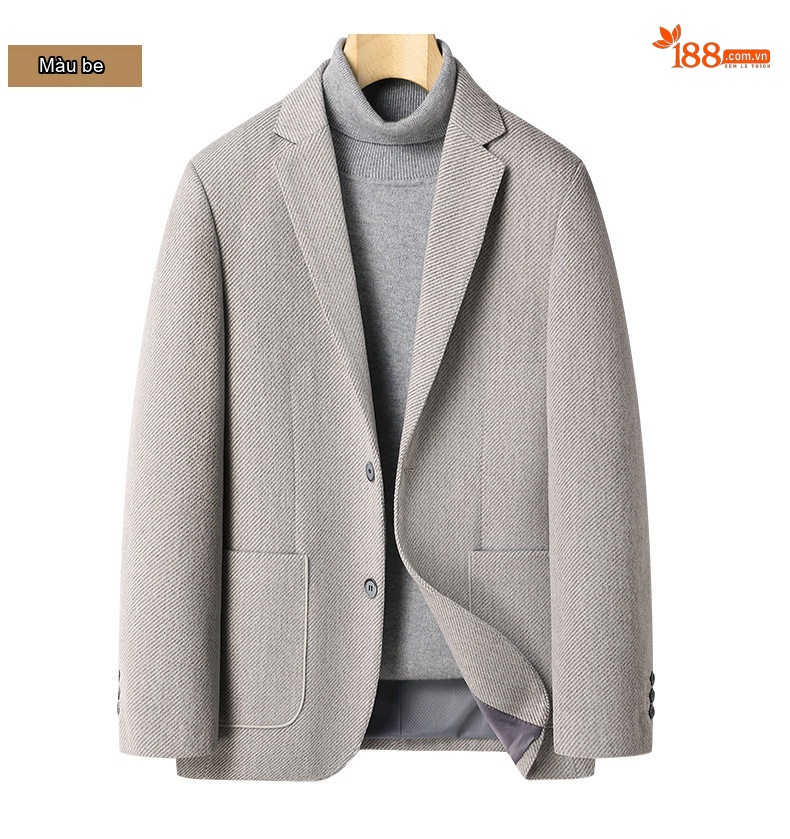 Áo Vest/Blazer Nam Thu Đông Wool (Lông Cừu) Dáng Ôm Thời Trang Màu Xám, Xanh Navy chi tiết 14