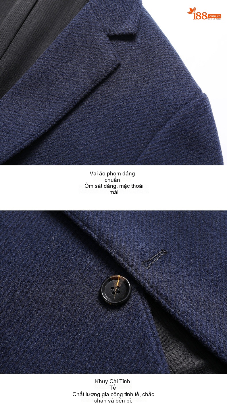 Áo Vest/Blazer Nam Thu Đông Wool (Lông Cừu) Dáng Ôm Thời Trang Màu Xám, Xanh Navy chi tiết 18