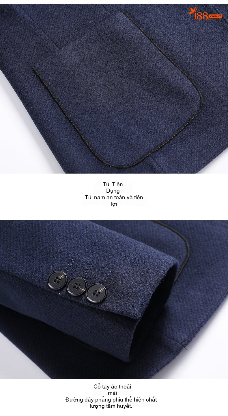 Áo Vest/Blazer Nam Thu Đông Wool (Lông Cừu) Dáng Ôm Thời Trang Màu Xám, Xanh Navy chi tiết 19