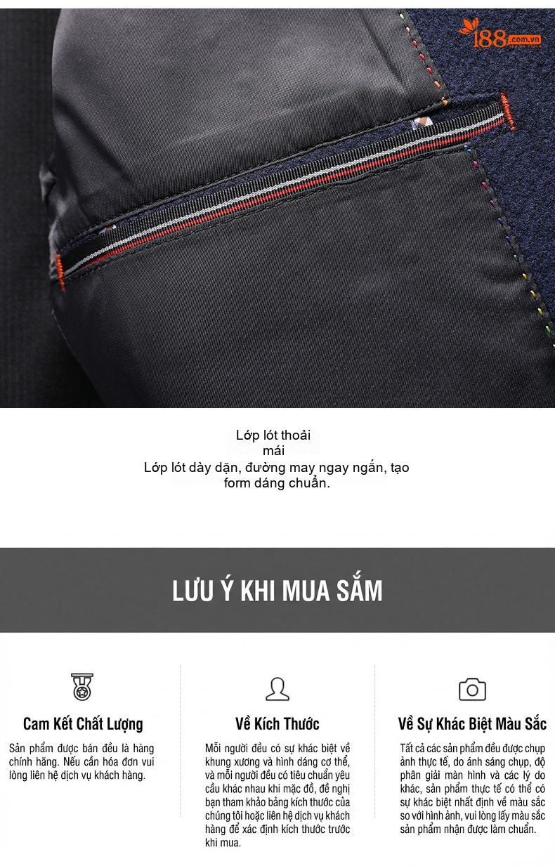 Áo Vest/Blazer Nam Thu Đông Wool (Lông Cừu) Dáng Ôm Thời Trang Màu Xám, Xanh Navy chi tiết 20
