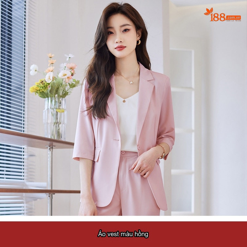 Áo Vest Blazer Nữ Tay Lỡ Dáng Ôm Vừa Vặn Phong Cách Hàn Quốc Màu Hồng, Kem, Xanh, Đen