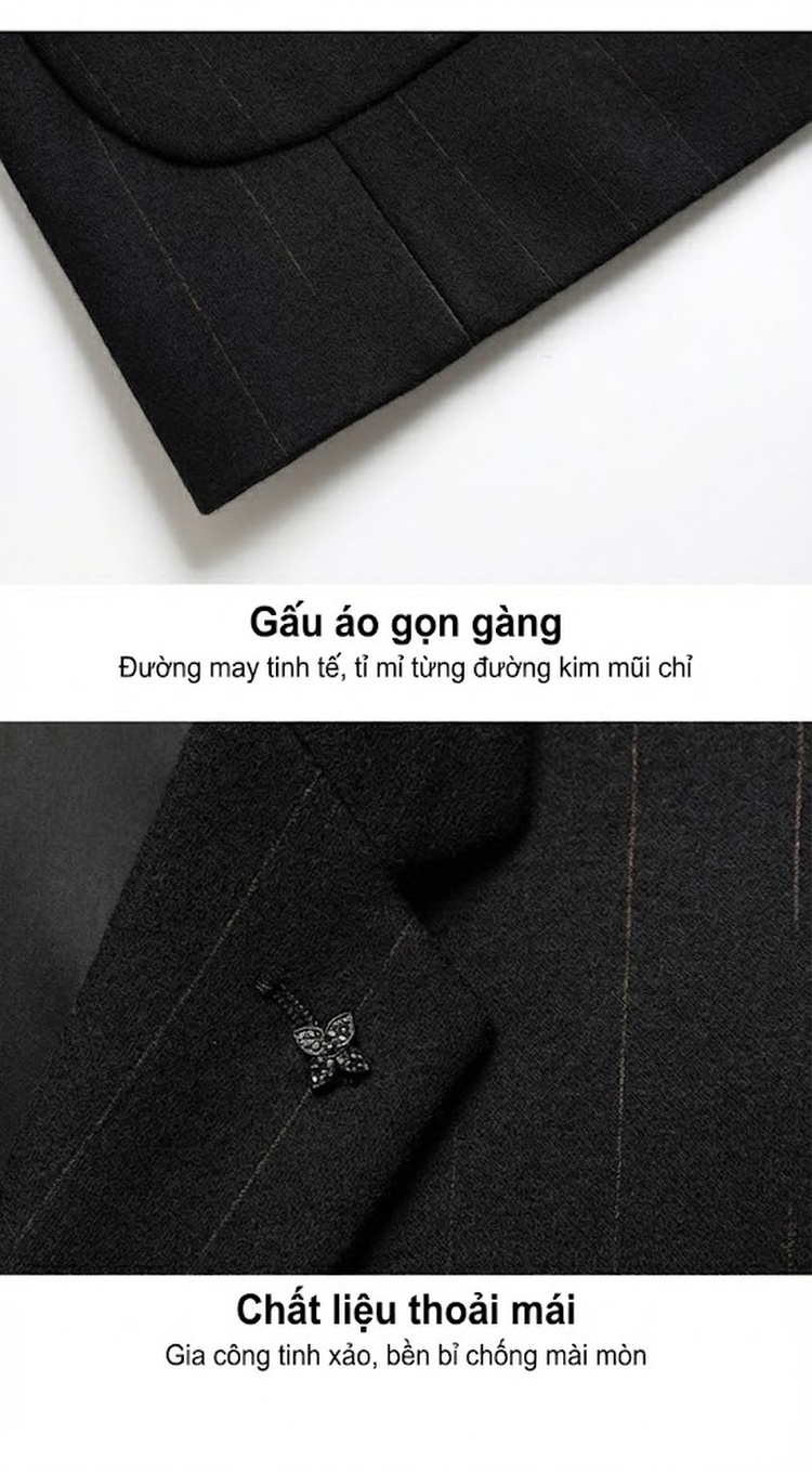 Áo Vest Nam Cao Cấp Lông Cừu Dáng Ôm Vừa Vặn Họa Tiết Sọc Chống Nhăn Màu Đen chi tiết 16