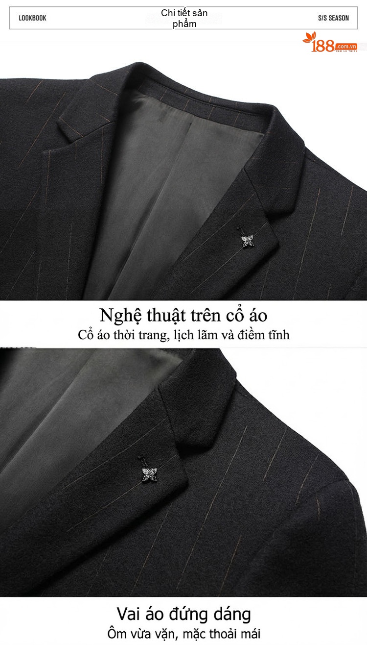 Áo Vest Nam Cao Cấp Lông Cừu Dáng Ôm Vừa Vặn Họa Tiết Sọc Chống Nhăn Màu Đen chi tiết 14