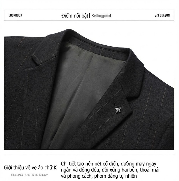 Áo Vest Nam Cao Cấp Lông Cừu Dáng Ôm Vừa Vặn Họa Tiết Sọc Chống Nhăn Màu Đen chi tiết 4