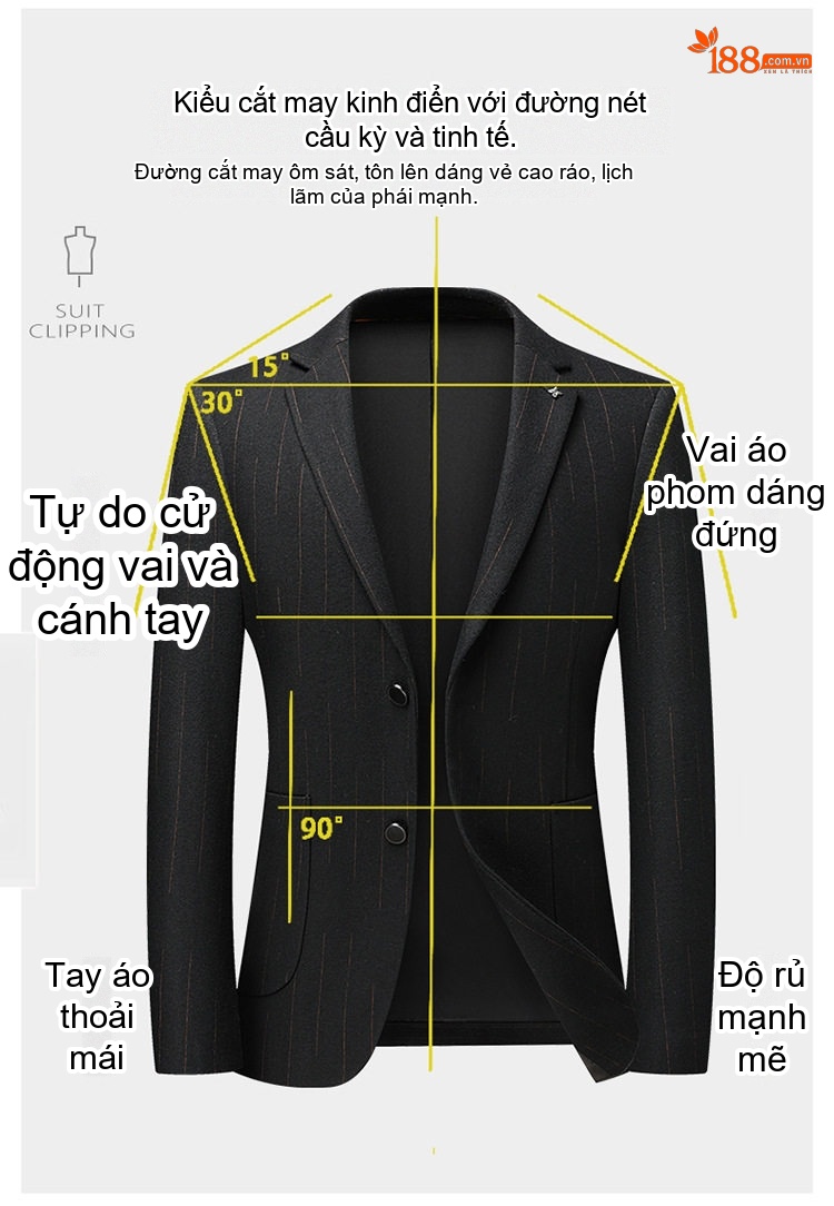 Áo Vest Nam Cao Cấp Lông Cừu Dáng Ôm Vừa Vặn Họa Tiết Sọc Chống Nhăn Màu Đen chi tiết 7