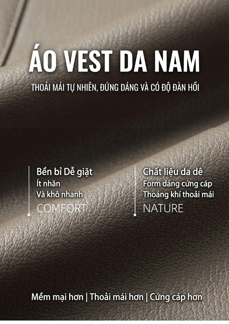 Áo Vest Nam Da PU Kiểu Tây Trang Trọng Màu Đen, Xám chi tiết 1