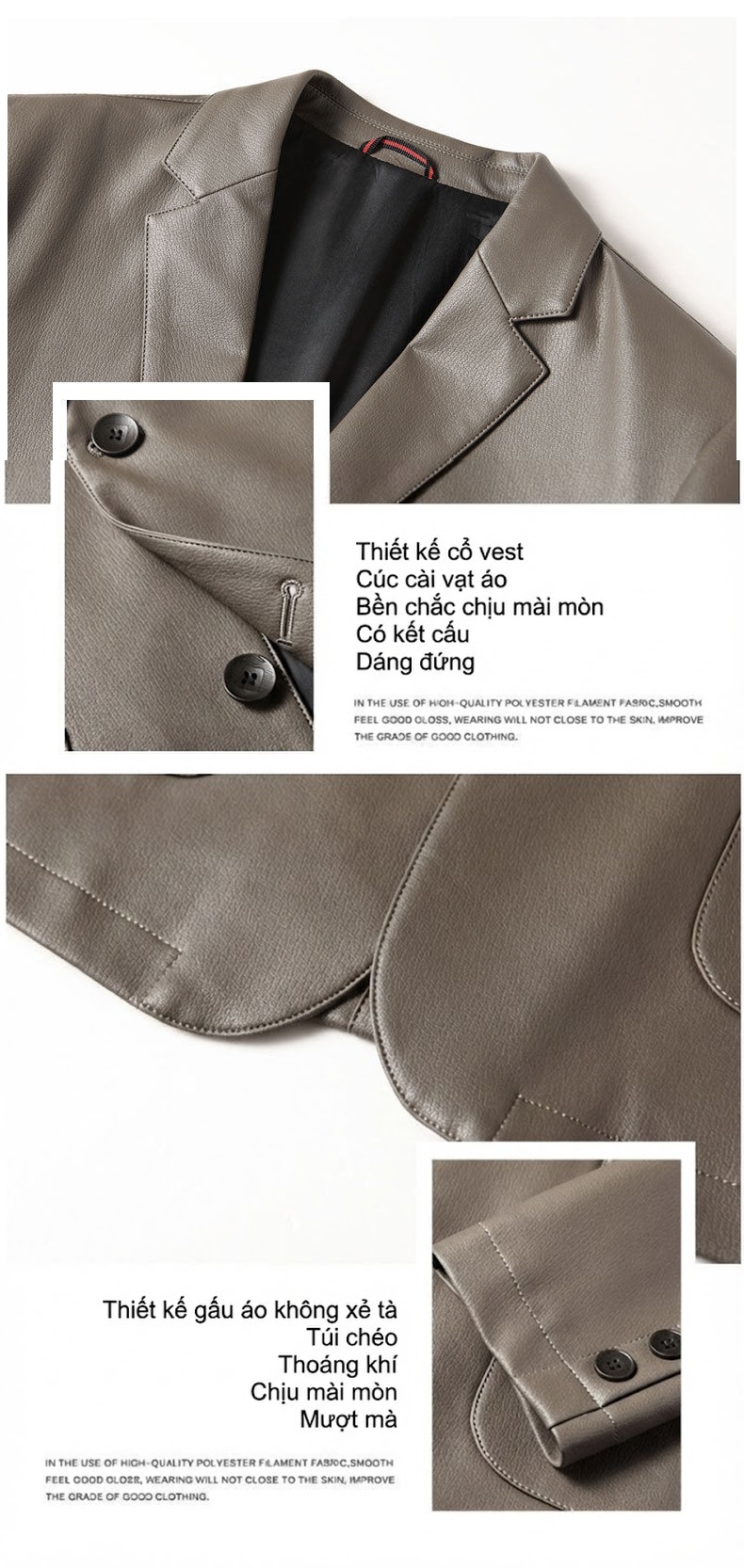 Áo Vest Nam Da PU Kiểu Tây Trang Trọng Màu Đen, Xám chi tiết 5