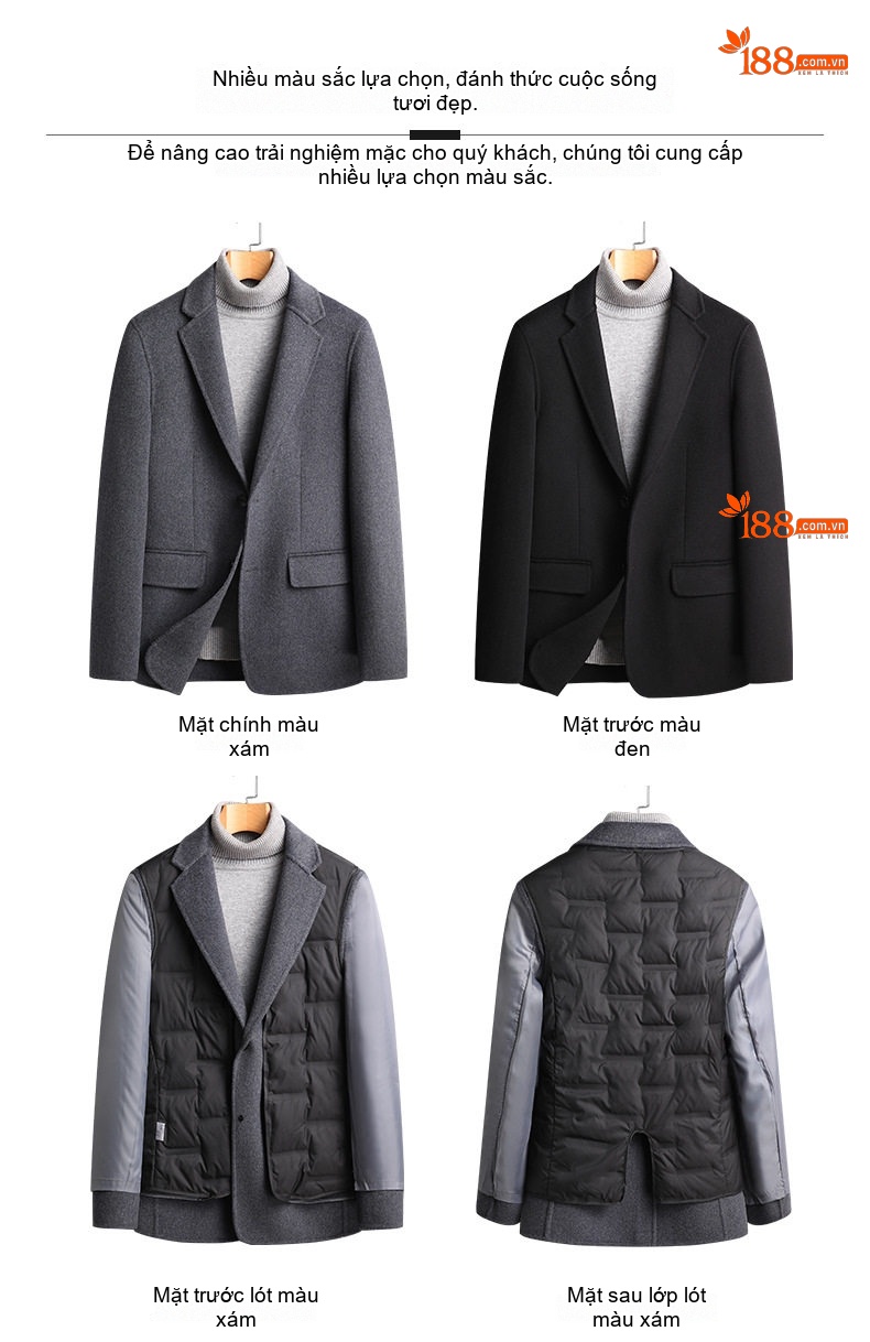 Áo Vest Nam Dáng Ôm Vừa Vặn Lớp Lót Lông Vũ Tháo Rời Chất Liệu Lông Cừu Màu Đen, Xám chi tiết 23