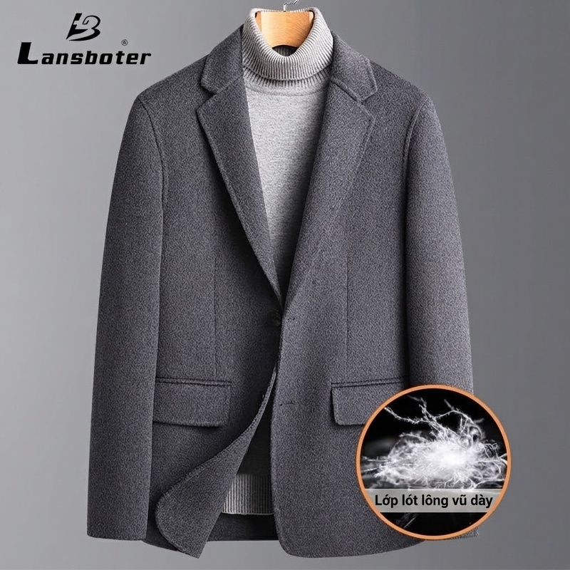 Áo Vest Nam Dáng Ôm Vừa Vặn Lớp Lót Lông Vũ Tháo Rời Chất Liệu Lông Cừu Màu Đen, Xám