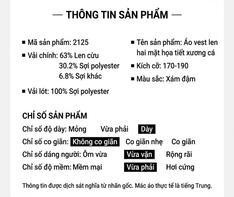 Áo Vest Nam Hai Mặt Thủ Công Họa Tiết Chevron Chất Liệu Lông Cừu Màu Xám chi tiết 8